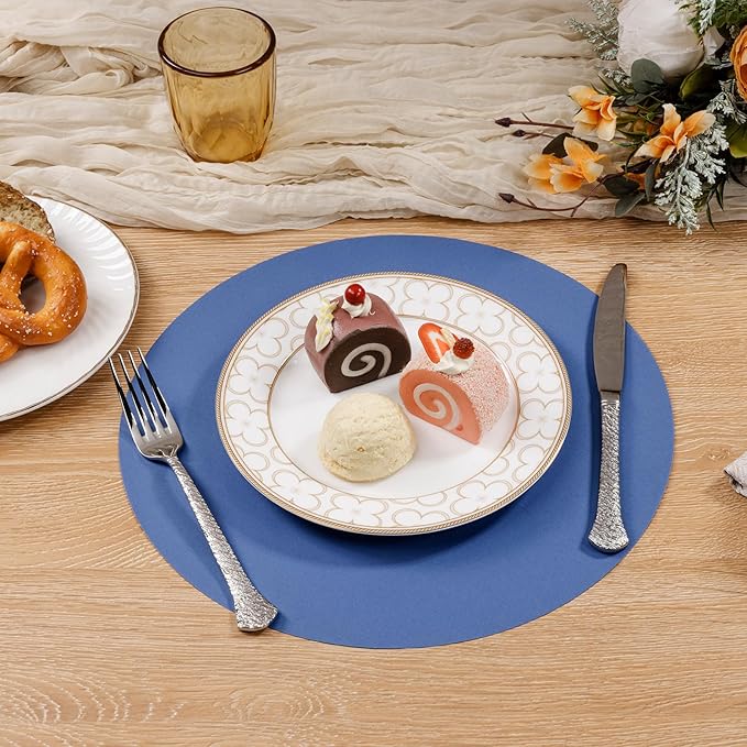 SHACOS 100 pcs Round Paper Placemats Disposable 13 inch Colored Paper Decorative Place Mats for Wedding Birthday Party Bridal Baby Shower Table Decoration, Blue