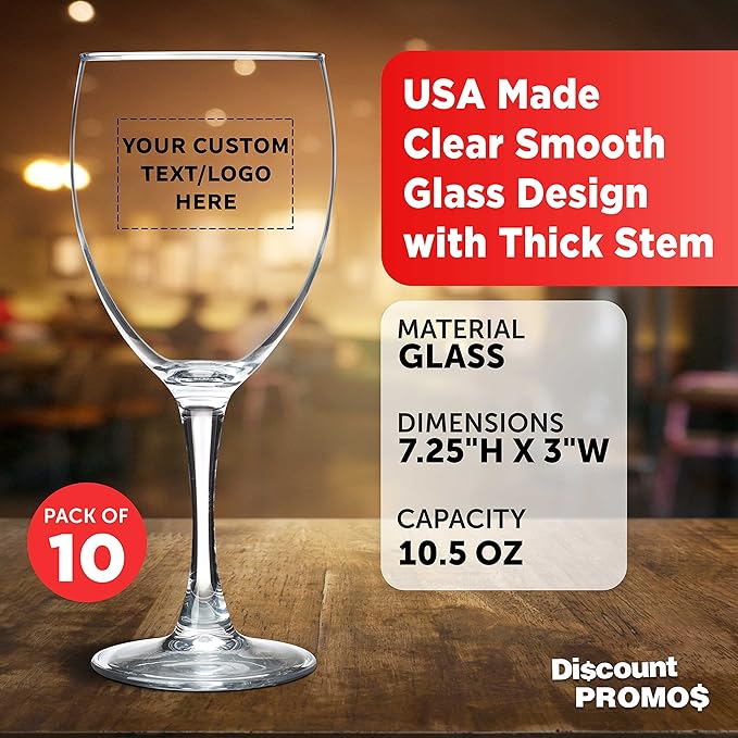 Custom Nuance Wine Glasses by ARC 10.5 oz. Set of 10, Personalized Bulk Pack - Restaurant Glassware, Perfect for Red Wine, White Wine, Cocktails - Clear