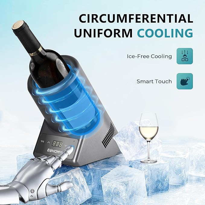 EUHOMY Wine Chiller Electric, Portable Wine Bottle Chiller for 750ml Wine & Champagne, Single Bottle Wine Cooler on Patio, Keep Cold Up to 1 Day - Extra Surprise for Wine Lovers, Gift for Him