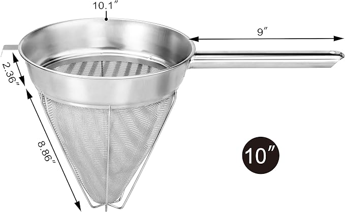 New Star Foodservice 38057 Stainless Steel Reinforced Bouillon Strainer, 10-Inch