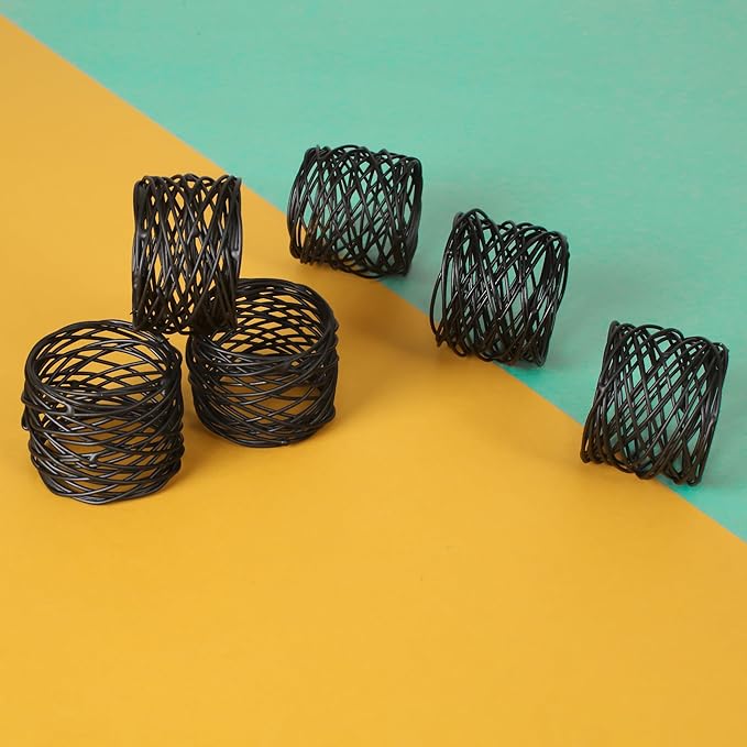 ALPHA Living HOME 12 Pcs Modern Metal Napkin Rings - Dining Table Decor Napkin Ring Cloth Napkin Holder for Wedding, Banquet, Dinner Party, Everyday Use (Black)