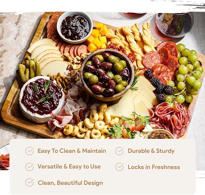 Acacia Wood Christmas Cake Stand with Lid - Rectangle Cake Holder, Holiday Hosting Essential, 2-in-1 Festive Dessert Display & Charcuterie Board for Cheese, Chips, Acrylic Dome Cover