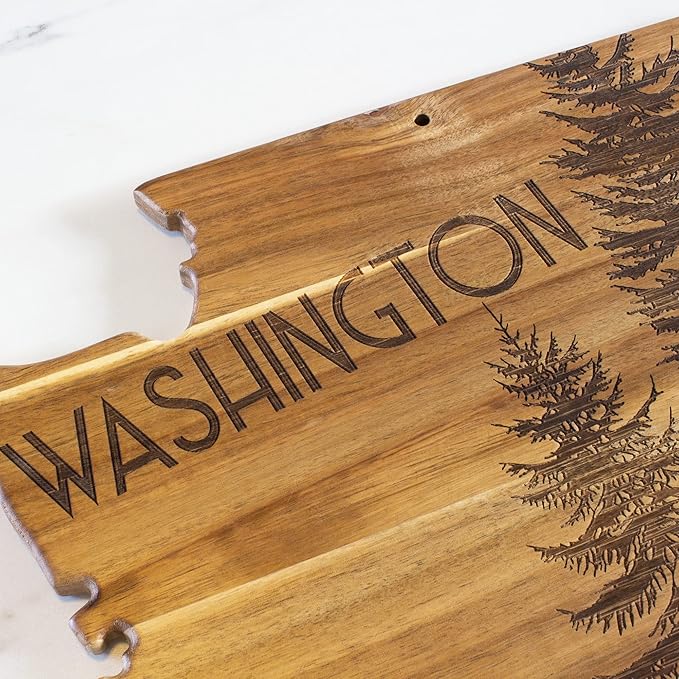 Totally Bamboo Rock & Branch Origins Series Washington State Shaped Cutting Board and Charcuterie Serving Tray, Includes Hang Tie for Wall Display 15.5" x 10" x 0.6"