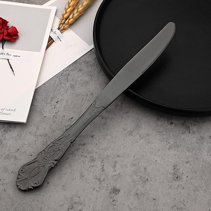 8-Piece Luxury Royal Silverware Set, 18/10 Stainless Steel Black Flatware Set Service for 2, Tableware Cutlery Set Includes Forks Spoons Knives, Modern Design & Mirror Polished Dishwasher Safe