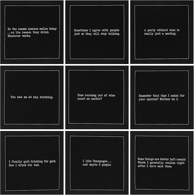 Five Star Funny Snarky Quotes | Black Cotton Cocktail Napkins | 50 Luxury Disposable Beverage Napkins with Witty Bar Quotes | Drink Napkins for Parties, Bars, Weddings & Game Nights