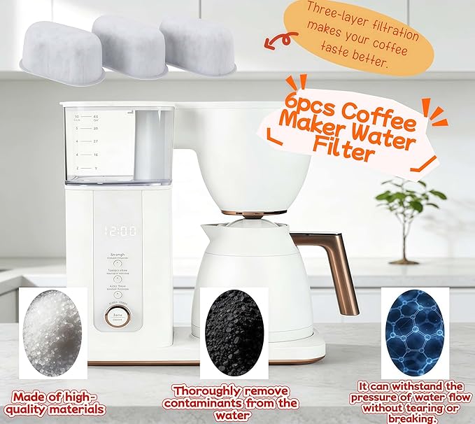 Coffee Maker Water Filter Fits Cafe Drip Coffee Maker UNIV1CFLTR6PK Coffee Charcoal Filter Pods G7CDABSSTSS, G7CDAASSTSS, C7CDAAS3PD3, C7CDAAS4PW3, 6 Pcs