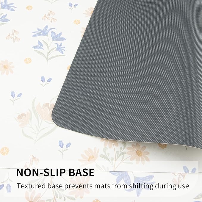 QIYI Placemats Set of 6, 12x18 Inch PU Leather Place Mats for Kitchen Dinning, Heat Resistant Anti Slip Floral Table Mats, Waterproof Wipeable Washable Placemat Party Table Décor, Minimal Flowers