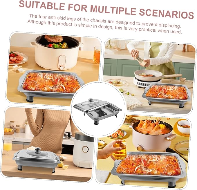 BESTOYARD Stainless Steel Dinner Plate Cookie Tray with Lid Dish Food Heating Trays Buffet Outdoor Serving Tray with Lid Cold Fancy Reusable Strainless Platter with Lid Rectangular Silver