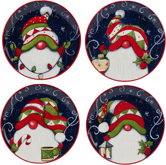 Certified International Holiday Magic Gnomes 6" Canape/Luncheon/Snack Plates, Multicolor, Small, Set of 4