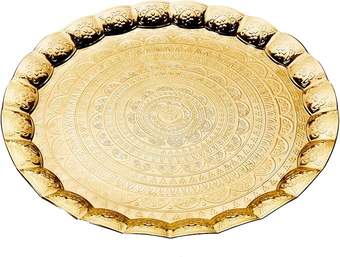 Serving Tray, Coffee Tea Serving Metal Wavy Round Tray 14''(Inches) | Mr Zoni (Gold)