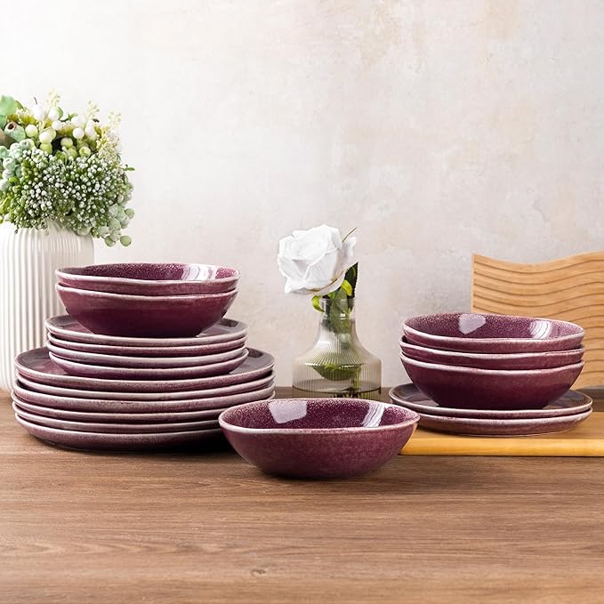 AmorArc Ceramic Dinnerware Sets,Handmade Reactive Glaze Stoneware Plates and Bowls Sets,Highly Chip and Crack Resistant | Dishwasher & Microwave Safe Dishes Set,Service for 4 (12pc)