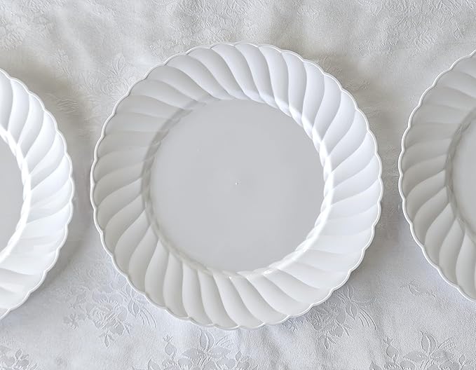 " OCCASIONS " 200pcs set (25 Guests)-Vintage Wedding Party Disposable Plastic Plates -25 x 10.25'' + 25 x 7.5'' + Silverware + 12oz Cups + Napkins (Blossom in White)