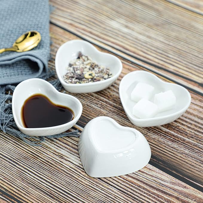 Heart-shaped Multipurpose Ceramic Sauce Dish Seasoning Dishes Sushi Dipping Bowl Appetizer Plates(Set of 10)