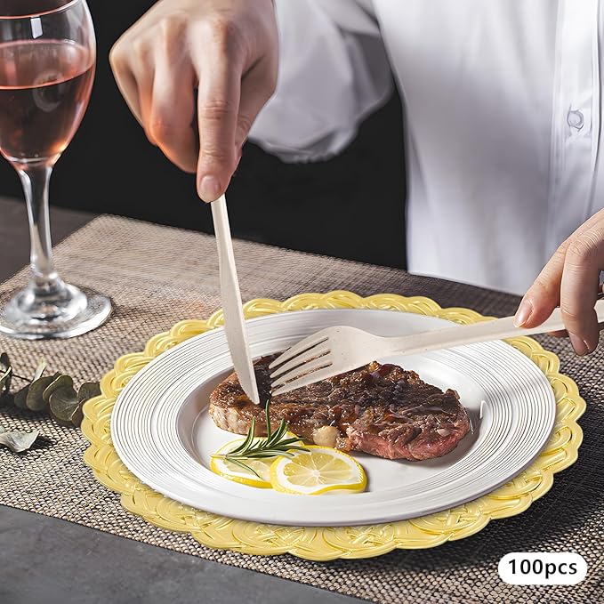Gold Plastic Charger Plates Set of 100, 13” Reusable Party Chargers for Dinner Plates, Elegant Round Service Plate Chargers Bulk Decorative for Wedding, Catering Table Decor