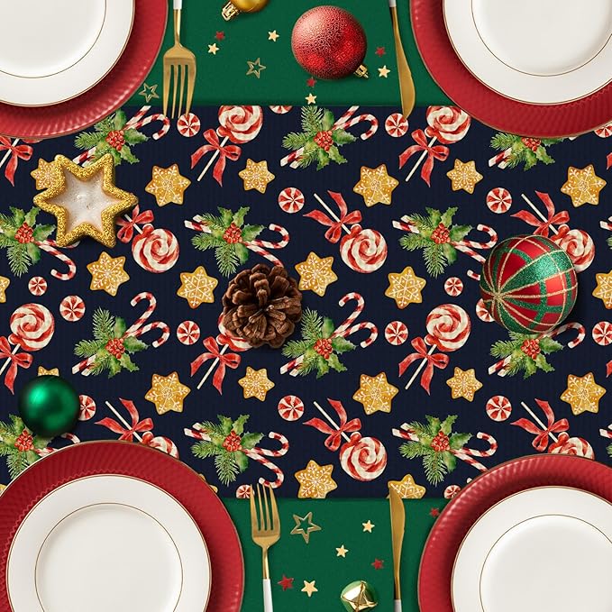Christmas Candy Table Runner Seasonal Holiday Kitchen Dining Linen Table Decoration for Indoor Outdoor Home Party Decor 13 x 72 Inch