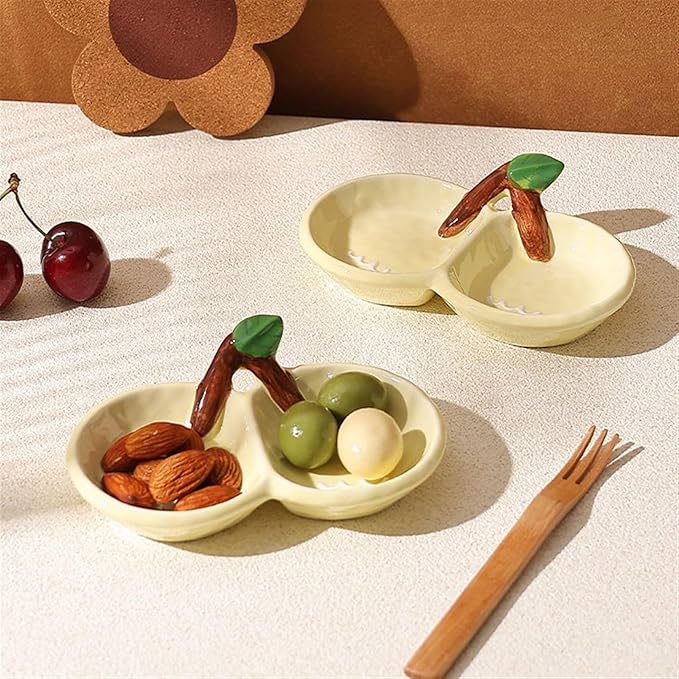 Sauce Dish Creative Shape Ceramic Plate Snack Plate Exquisite Compartment Snack Plate Household Appetizer Plate Snack Plate(Yellow)