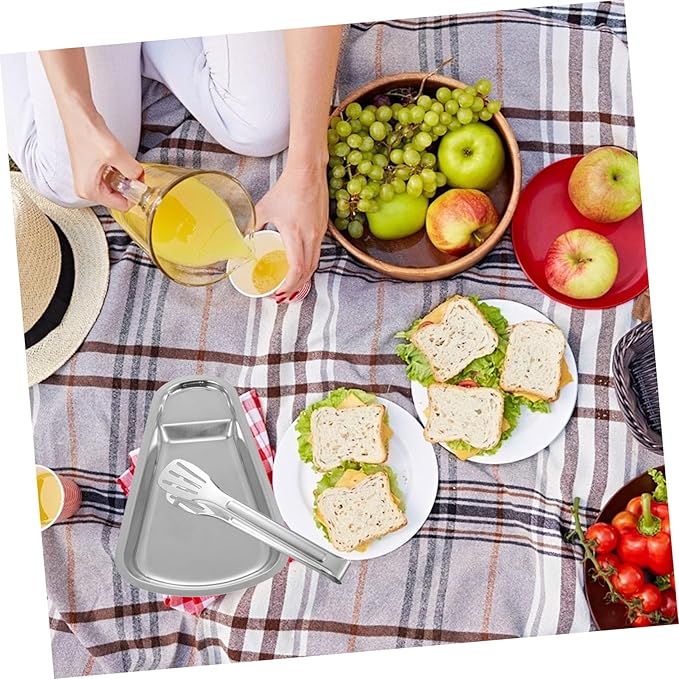Homoyoyo 1Pc Stainless Steel Multi Functional Serving Tray Buffet Plate for Snacks Dishes Food Dish with