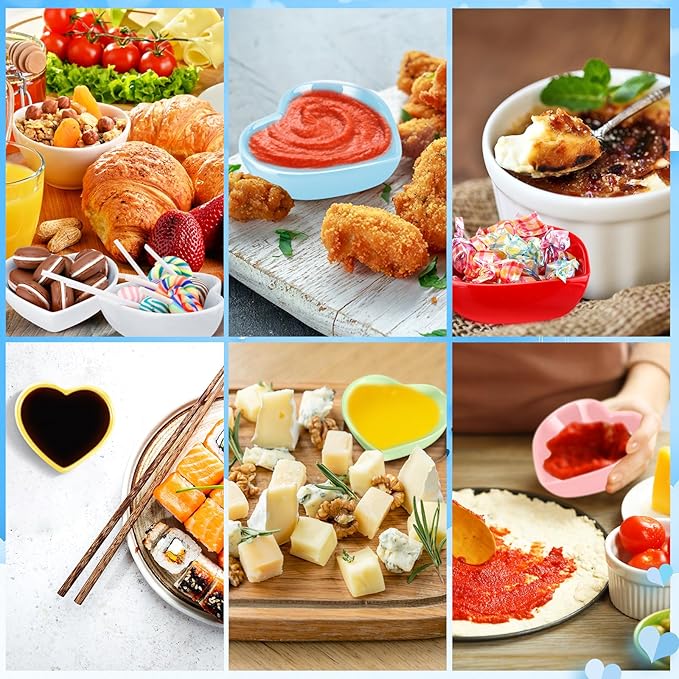 Zopeal 12 Pcs Heart Shaped Bowls Ceramic Dishes Heart Plates Multipurpose Salad Appetizer Plate Cooking Gift for Candy Sauce Sushi Dipping Serving Wedding Anniversary (Colorful)