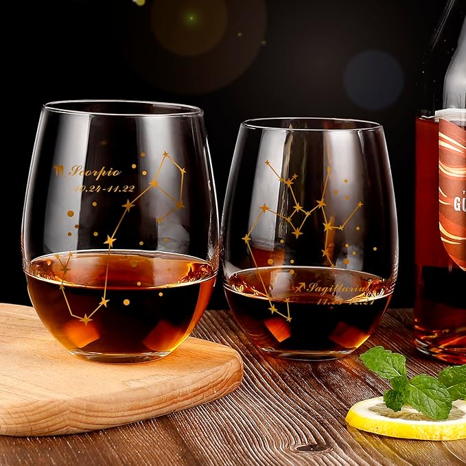 HOHY Scorpio Zodiac Wine Glass 20 Oz, Scorpio Zodiac Birthday Horoscope Gifts for Women, Birthday Wine Glass Astrology Constellation Christmas Gifts for Women, Constellation Wine Glasses Golden