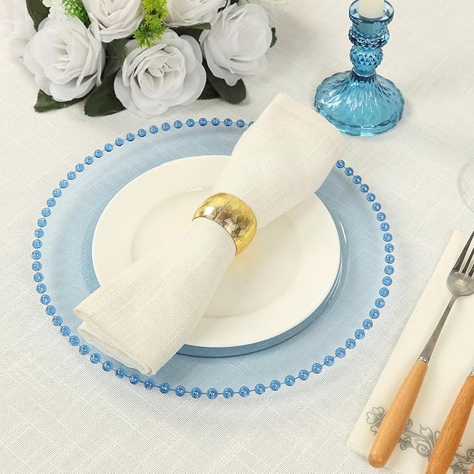 8" Salad Plates - Set of 20 - Plastic Transparent Dusty Blue Round Disposable Dessert Appetizer Plate Beaded Rim, Ideal for Dinner Party Wedding Bulk Events