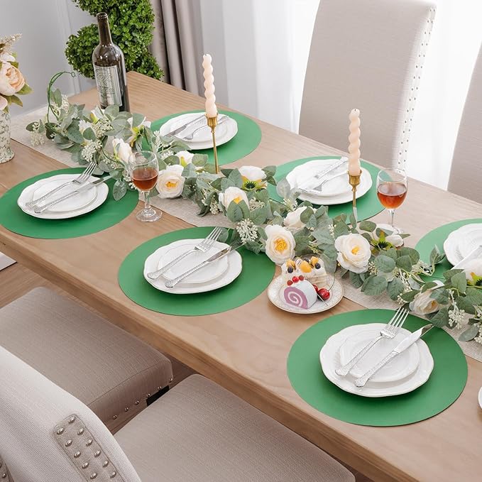 SHACOS 100 pcs Round Paper Placemats Disposable 13 inch Colored Paper Place Mats for Wedding Birthday Party Bridal Baby Shower Events Table Decoration, Dark Green