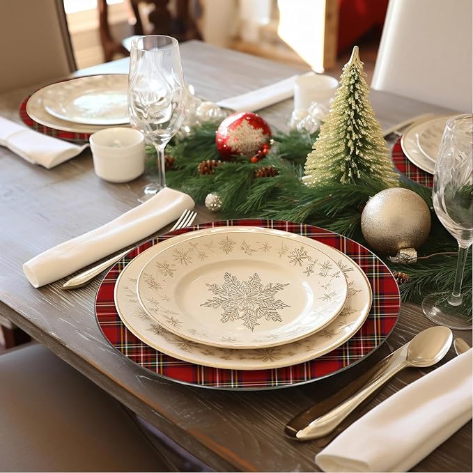 MAONAME 13" Red Charger Plates Set of 6, Plastic Charger for Dinner Plates, Christmas Plate Chargers, Round Chargers for Table Setting, Wedding Decor