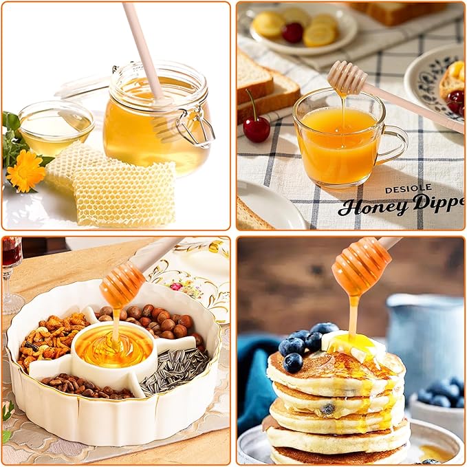 22 PCS Wooden Honey Sticks Dipper 6 Inch, Individually Wrapped Mini Honeycomb Honey Stirrer Stick For Honey Jar Dispense Drizzle Honey and Wedding Party Favors Gift