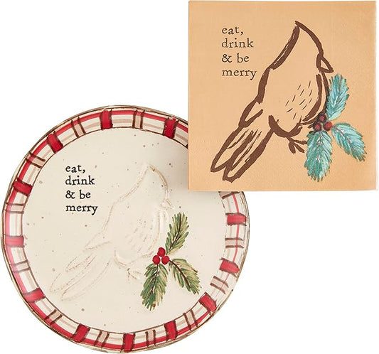 Mud Pie Appetizer Set, Eat Lodge; plate 6 1/2" dia | napkin 5" x 5"