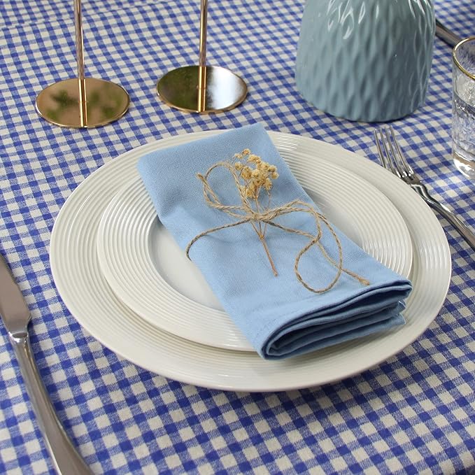 Solid Color Linen Blended Thin Dinner Cloth Napkins - Set of 12 (40 x 40 cm) - for Events & Home Use (Multi Blue)