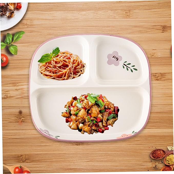 Divided Plates with 3 Compartment 8.3x7.3x1 Square Floral Pattern Ceramic Portion Control Plates for Adults & Kids, Home, School, Kindergarten Christma