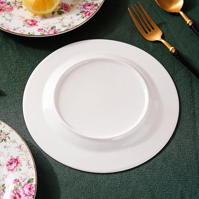 Porcelain Floral Plates, 8 inch, Set of 4,Small Plate, Small Appetizer Plates,Round dessert plate for breads, desserts, snacks, salads (White with flowers)