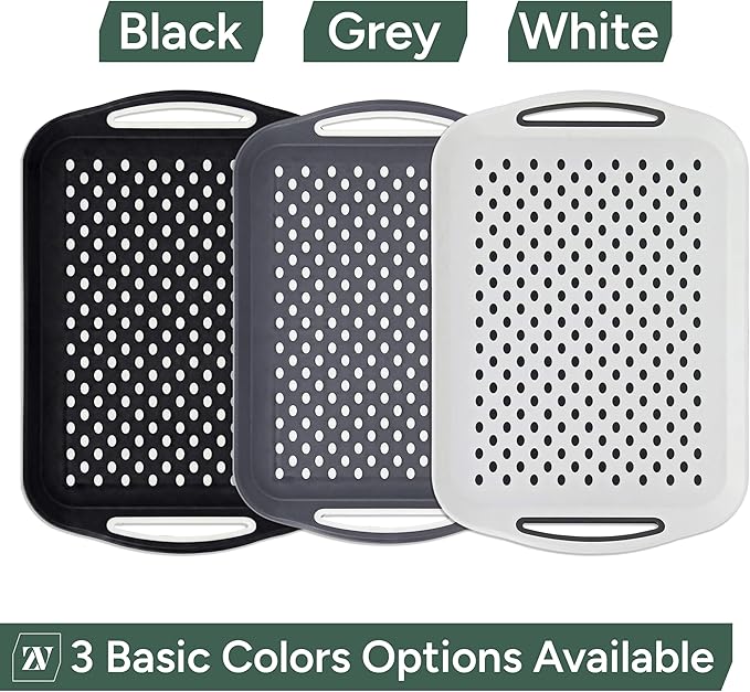 Zuvo Anti-Slip Food Serving Tray with Handles (Set of 2) – BPA-Free Plastic, Lightweight & Durable – Non-Slip Couch Trays for Eating & Drinks (White)