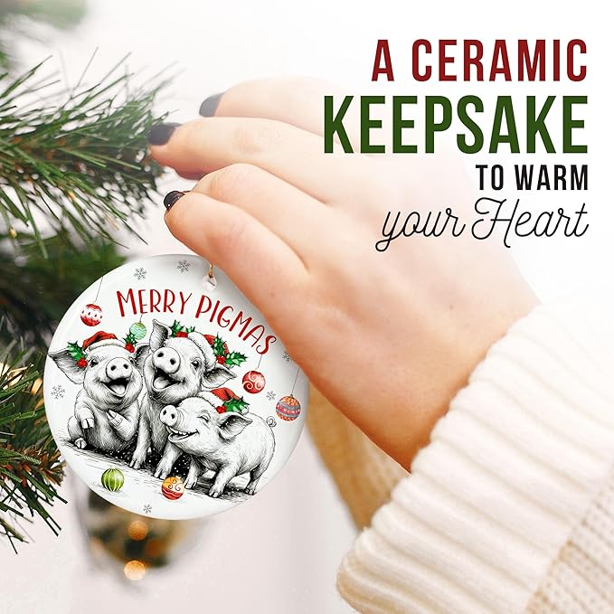 ZAGKOO Pig Christmas Ornament - Cute Pig Gifts for Women, Men - Pigs Lover Gift Ideas, Funny Animal Farm Ceramic Xmas Ornaments Tree Decorations