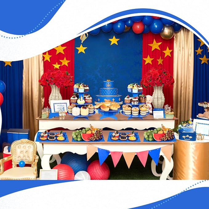 Zopeal 7 Pcs Dessert Table Display Set 3-Tier Cupcake Stand 1-Tier Cup Cake Display Tower Platters and Serving Trays Cardboard Cake Cookie Holders for Wedding Birthday Party Baby Shower(Blue)