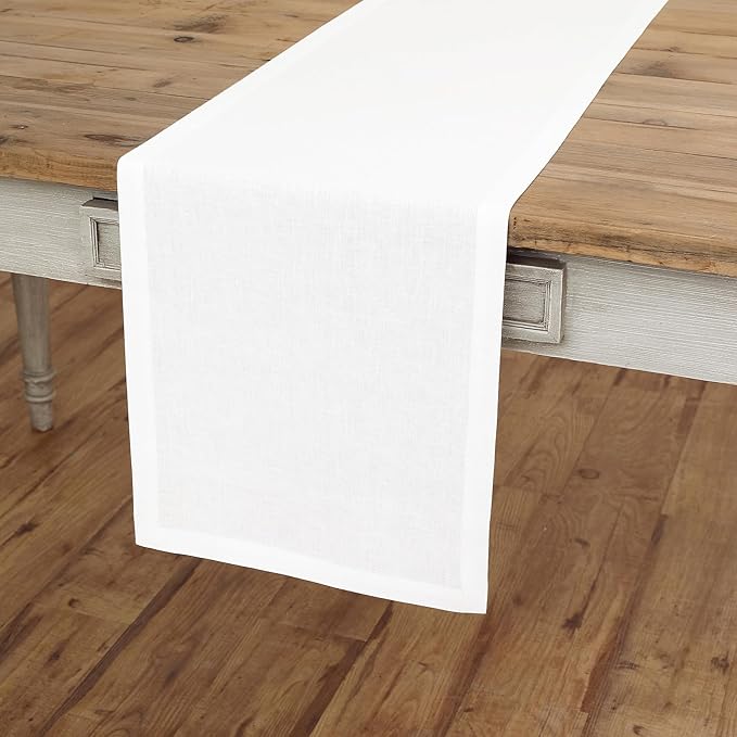 Solino Home Linen White Table Runner 132 Inches Long - 100% Pure Linen Extra Long Table Runner 14 x 132 Inch for Winter, Christmas, Holiday, New Year - Fete