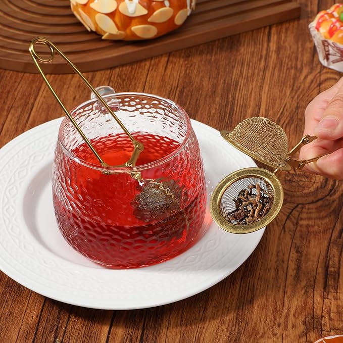 20 Pcs Snap Ball Tea Strainer, Stainless Steel Fine Mesh Tea Strainers Infuser Filter with Handle for Loose Leaf Tea (Gold)