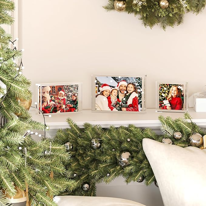 Egofine 4x6 Acrylic Frames 2 Pack, 20mm Thicker Frameless Clear Picture Frames, Double Sided Magnetic Picture Frames, Free Standing Desktop Display