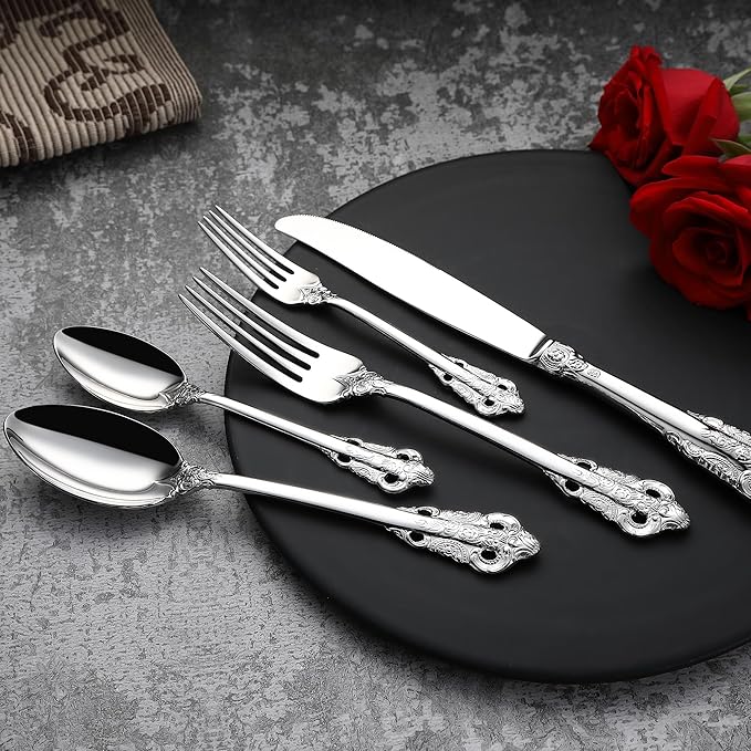 Luxurious 20 Piece Silverware Set for 4 - Cutlery Set, Flatware Set - Includes Knife, Fork, and Spoon - High-End 18/10 Stainless Steel - Royal Tableware Set for an Exquisite Dining Experience