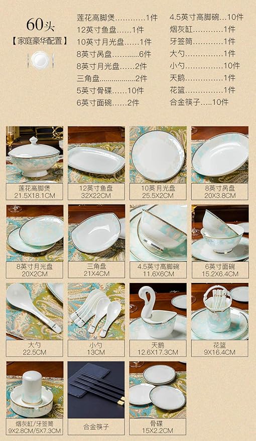 Jingdezhen Ceramic Dinner Kitchen Tableware Plate Dish Bowl Dinnerware Set Kitchen Tableware Ceramics Dinnerware Set-WHITE