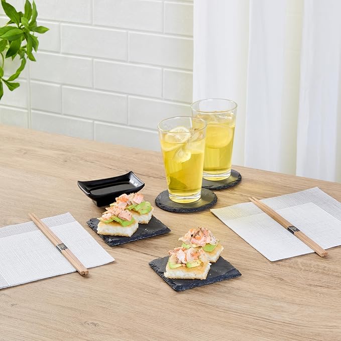 Restaurantware Square Slate Platter 10 Count 4 x 4 Inch Scratch-Resistant Slate Cheese Board Modern Serving Tray Black Rustic Design for Charcuterie and Appetizers