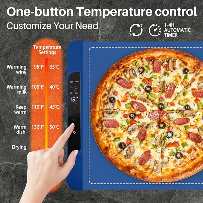 Food Warming Mat - Electric Warming Tray for Buffets Party and Home Daily Use,10H Timer, Child Lock, Auto Shut-Off Portable Silicone Heat Pad for Travel & Dining, Blue