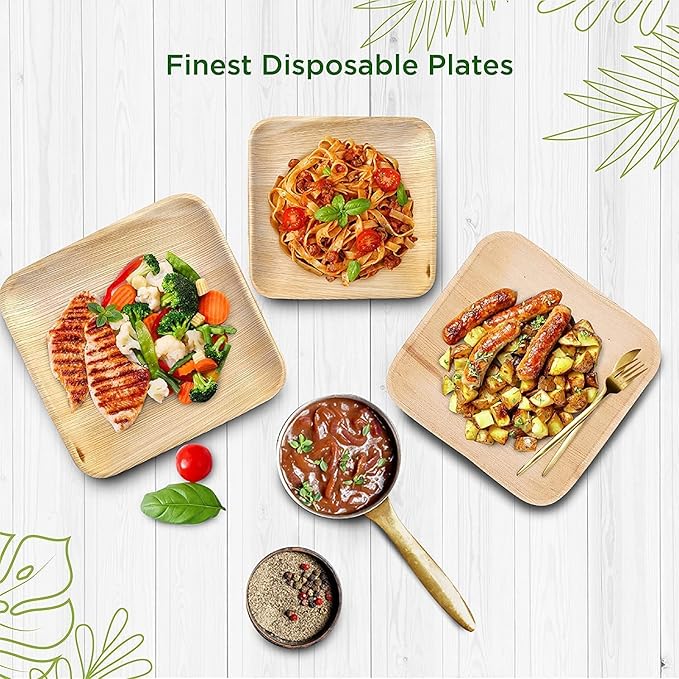 6 Inch 40 Square Palm Leaf Plates – Compostable, Biodegradable, Eco-Friendly – Like Bamboo Disposable Plates for Party, Wedding, Picnic – Sturdy, Heat Proof & Leak Proof