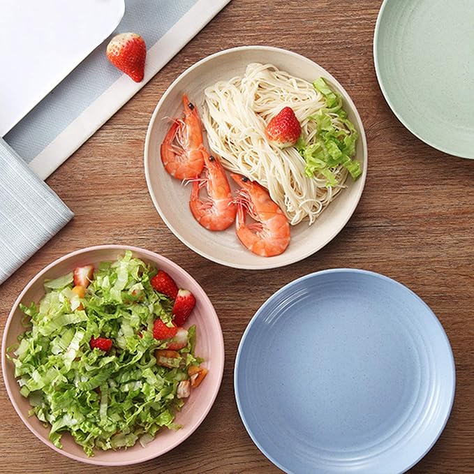 shopwithgreen Wheat Plastic Reusable Dinner Plates, Camping Outdoor Plates Sets, for Kitchen, Dorm Room, Microwave Dishwasher Safe, Unbreakable and Lightweight, 10 Inch, 4 PCS