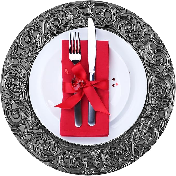 Black Plastic Charger Plates Set of 100, 13” Reusable Party Chargers for Dinner Plates, Elegant Round Service Plate Chargers Bulk Decorative for Wedding, Catering Table Decor