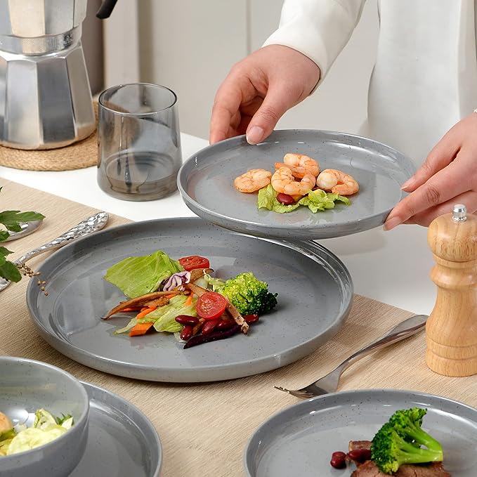Melamine Dinnerware Sets for 4, 12Pcs Kitchen Plates and Bowls Set, Unbreakable Dishes Set, Dishwasher Safe, Easy Clean, Lightweight for Outdoor Use, Best for RV, Camping (Grey)…
