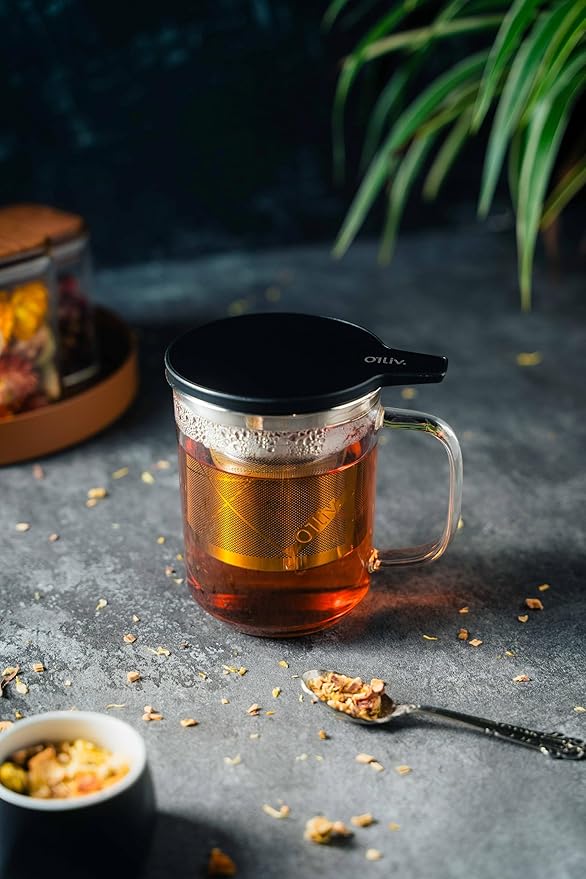 Glass Tea Cup with Infuser and Lid & Stainless Steel 400ml, Premium Borosilicate Tea Mug & Stainless Steel Filter, Heat-Resistant Brewing Set for Tea Lovers (Gift Ready Packaging)
