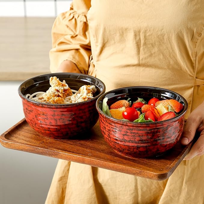 MEKY 20OZ Soup Bowls, Ceramic Cereal Bowls Set of 6, Perfect for Oatmeal Desserts Salads Rice Pasta Breakfast,Stackable Serving Bowls for Daily Meals Party Gifting, Microwave & Dishwasher Safe, Red