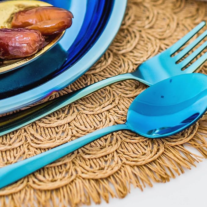Ahimsa Stainless Steel Kids Utensils Set, Pediatrician Designed, Colorful Kids Silverware, Non Toxic, Dishwasher Safe, Iridescent Blue Fork and Spoon