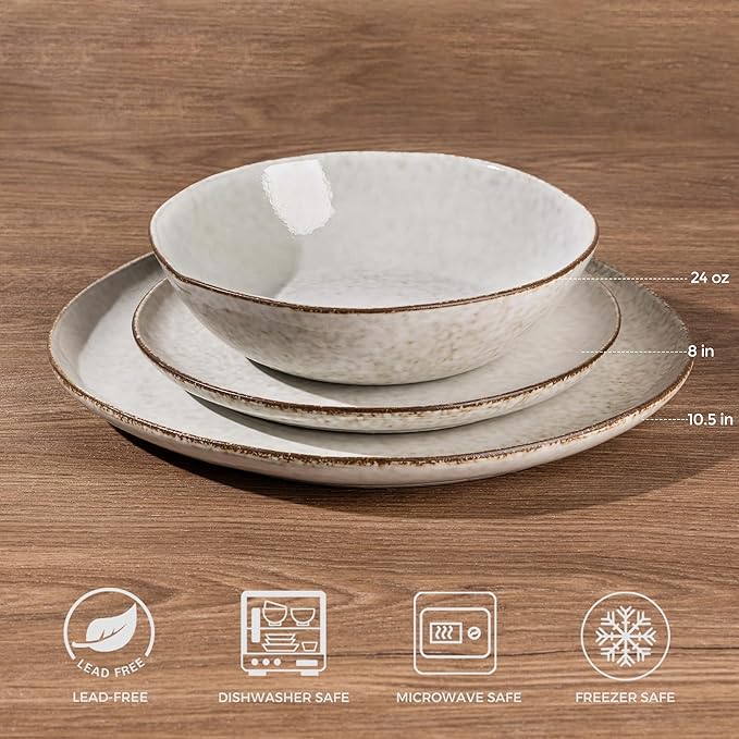 AmorArc Ceramic Dinnerware Sets,Handmade Reactive Glaze Stonewre Plates and Bowls Sets,Highly Chip and Crack Resistant | Dishwasher & Microwave Safe Dishes Set,Service for 4 (12pc)
