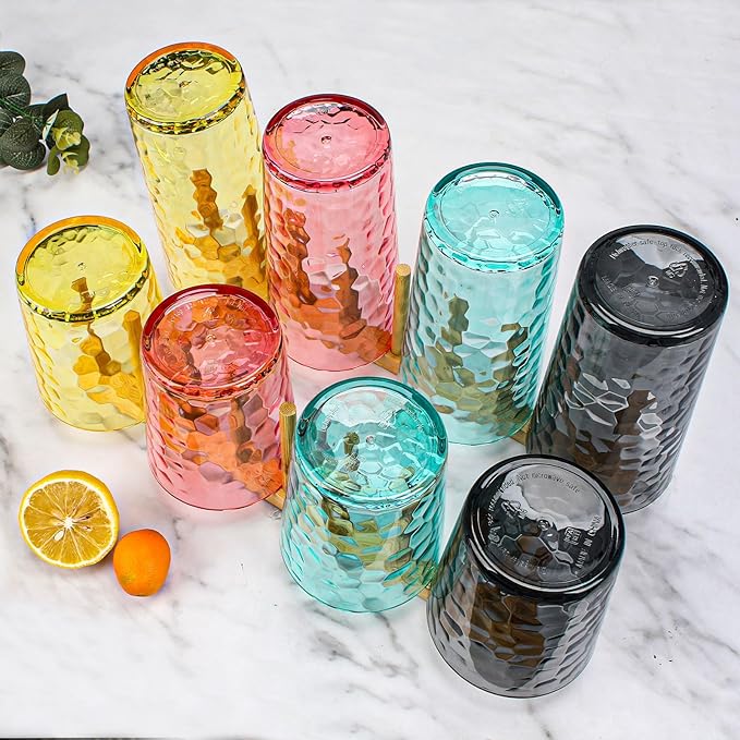 AKMQYM BPA-Free Plastic Tumblers 8 Pack (4x16oz+4×22oz) | Reusable Dishwasher Safe | Stackable Shatterproof Cups | Plastic Drinkware & Drinking Tumblers for Restaurant, Home, Party